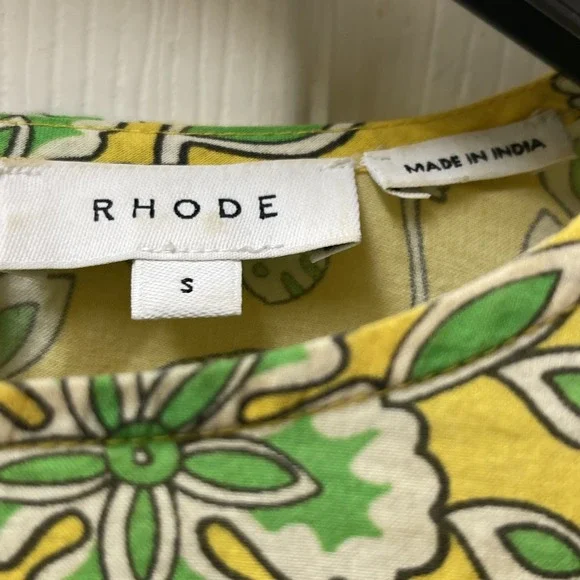 Rhode Women's‎ Small Cotton Floral Crew Neck  Long Sleeve Dress Yellow - Picture 5 of 10